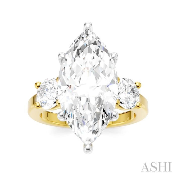 1 Ctw Tri-Mount Marquise Shape Center Round Cut Diamond Semi-Mount Engagement Ring in 14K Yellow and White Gold