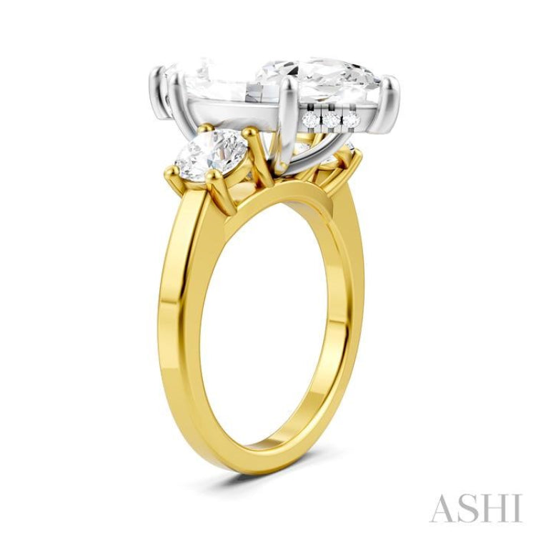1 Ctw Tri-Mount Marquise Shape Center Round Cut Diamond Semi-Mount Engagement Ring in 14K Yellow and White Gold