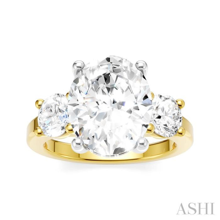 1 Ctw Tri-Mount Past, Present and Future Oval Shape Center Round Cut Diamond Semi-Mount Engagement Ring in 14K Yellow and White Gold