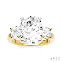 1 Ctw Tri-Mount Past, Present and Future Oval Shape Center Round Cut Diamond Semi-Mount Engagement Ring in 14K Yellow and White Gold