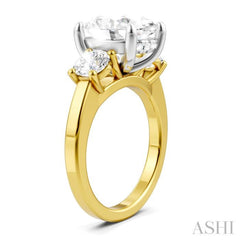 1 Ctw Tri-Mount Past, Present and Future Oval Shape Center Round Cut Diamond Semi-Mount Engagement Ring in 14K Yellow and White Gold
