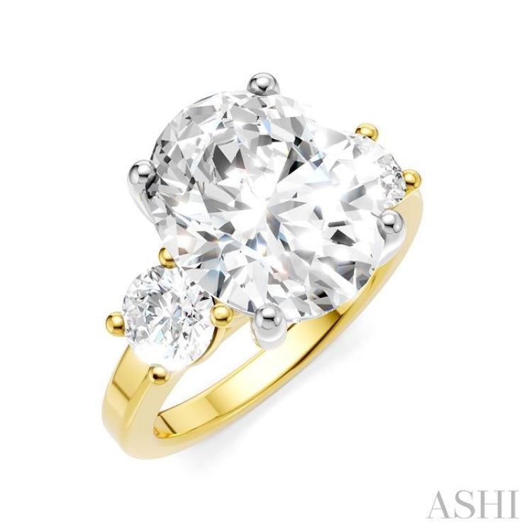 1 Ctw Tri-Mount Past, Present and Future Oval Shape Center Round Cut Diamond Semi-Mount Engagement Ring in 14K Yellow and White Gold