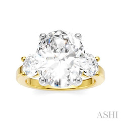 1 Ctw Tri-Mount Past, Present and Future Oval Shape Center Round Cut Diamond Semi-Mount Engagement Ring in 14K Yellow and White Gold