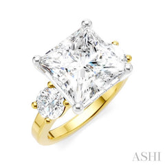 1 Ctw Tri-Mount Princess Shape Round Cut Diamond Semi-Mount Engagement Ring in 14K Yellow and White Gold