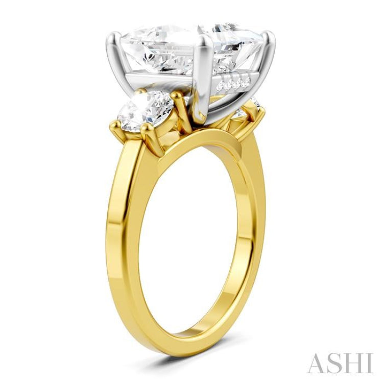 1 Ctw Tri-Mount Princess Shape Round Cut Diamond Semi-Mount Engagement Ring in 14K Yellow and White Gold