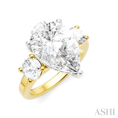 1 Ctw Tri-Mount Pear Shape Round Cut Diamond Semi-Mount Engagement Ring in 14K yellow and White Gold