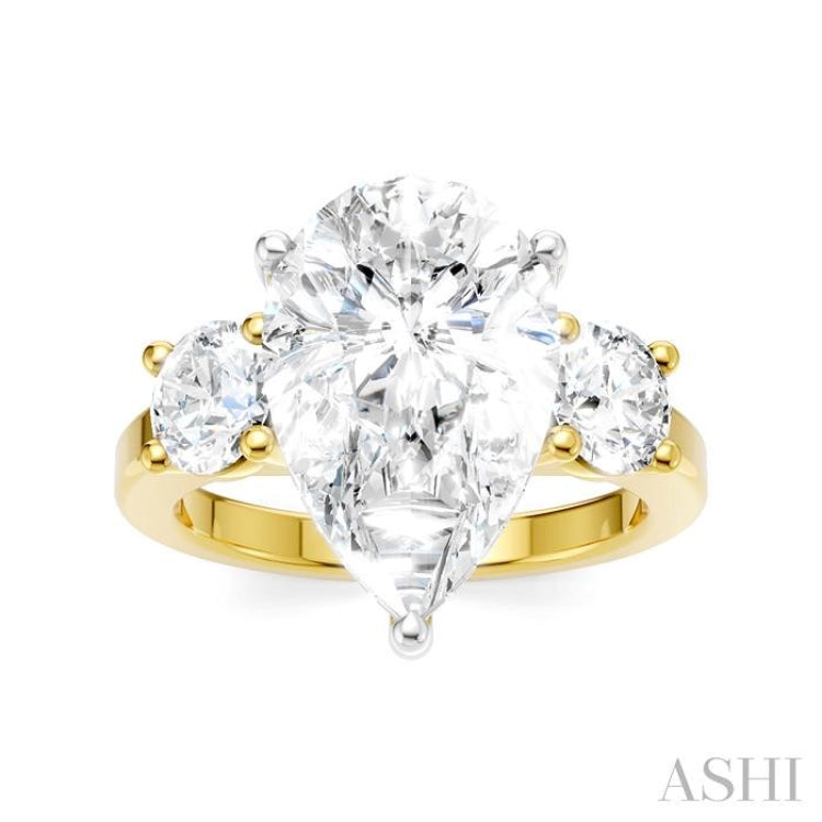 1 Ctw Tri-Mount Pear Shape Round Cut Diamond Semi-Mount Engagement Ring in 14K yellow and White Gold