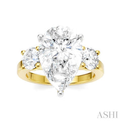 1 Ctw Tri-Mount Pear Shape Round Cut Diamond Semi-Mount Engagement Ring in 14K yellow and White Gold