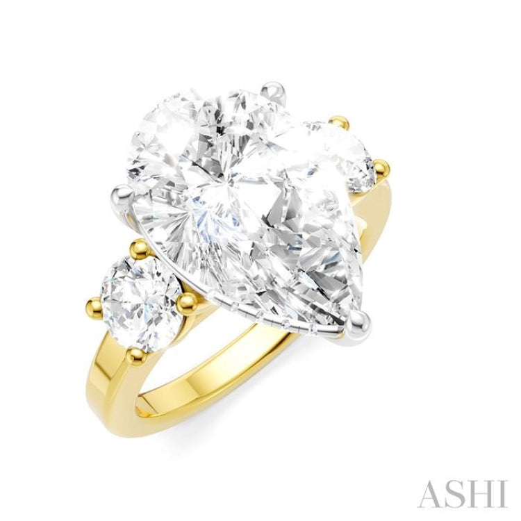 1 Ctw Tri-Mount Pear Shape Round Cut Diamond Semi-Mount Engagement Ring in 14K Yellow and White Gold