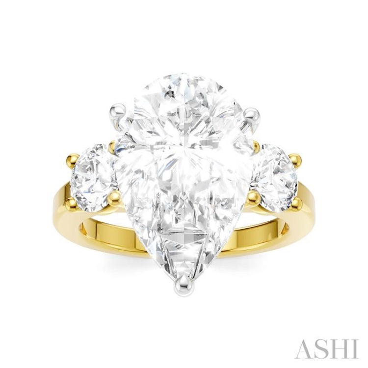 1 Ctw Tri-Mount Pear Shape Round Cut Diamond Semi-Mount Engagement Ring in 14K Yellow and White Gold