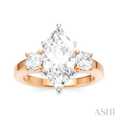 1/2 Ctw Tri-Mount Marquise Shape Center Round Cut Diamond Semi-Mount Engagement Ring in 14K Rose and White Gold