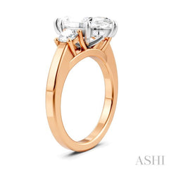 1/2 Ctw Tri-Mount Marquise Shape Center Round Cut Diamond Semi-Mount Engagement Ring in 14K Rose and White Gold