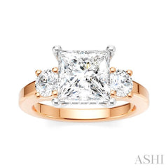 1/2 Ctw Tri-Mount Princess Shape Round Cut Diamond Semi-Mount Engagement Ring in 14K Rose and White Gold