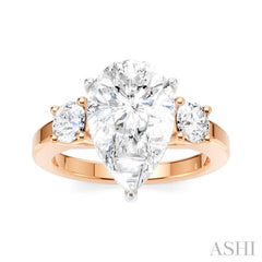1/2 Ctw Tri-Mount Pear Shape Round Cut Diamond Semi-Mount Engagement Ring in 14K Rose and White Gold