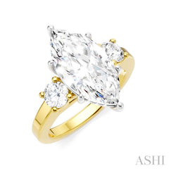 1/2 Ctw Tri-Mount Marquise Shape Center Round Cut Diamond Semi-Mount Engagement Ring in 14K Yellow and White Gold