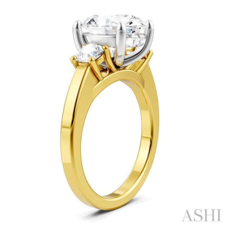 1/2 Ctw Tri-Mount Past, Present and Future Oval Shape Center Round Cut Diamond Semi-Mount Engagement Ring in 14K Yellow and White Gold