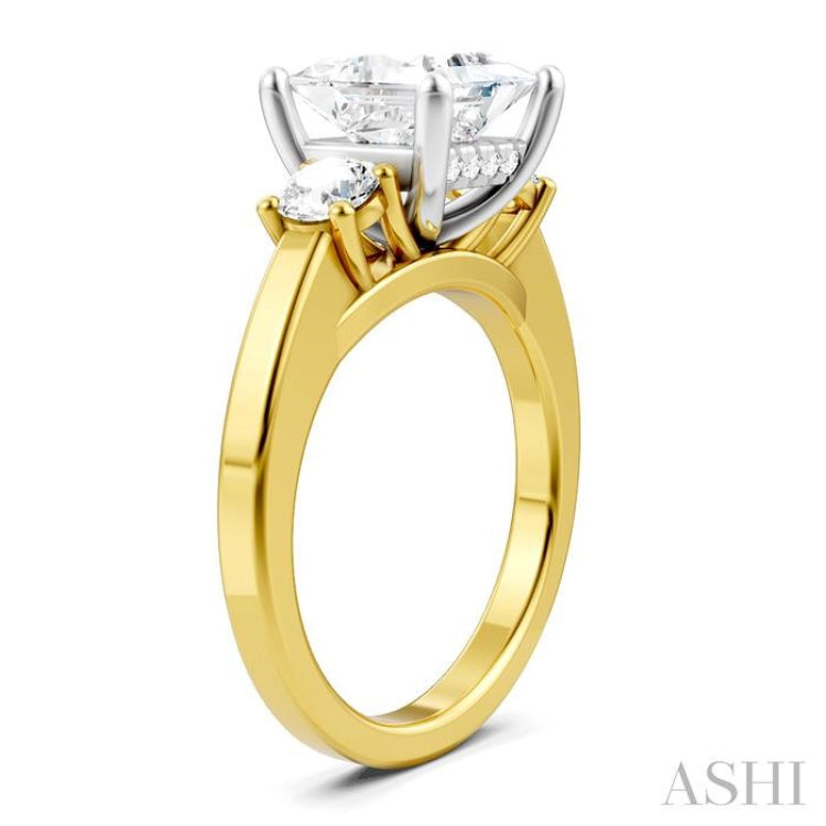 1/2 Ctw Tri-Mount Princess Shape Round Cut Diamond Semi-Mount Engagement Ring in 14K Yellow and White Gold