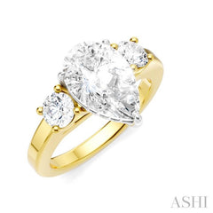 1/2 Ctw Tri-Mount Pear Shape Round Cut Diamond Semi-Mount Engagement Ring in 14K Yellow and White Gold