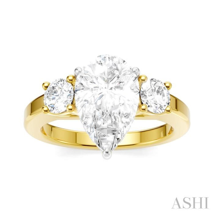 1/2 Ctw Tri-Mount Pear Shape Round Cut Diamond Semi-Mount Engagement Ring in 14K Yellow and White Gold
