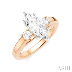 1/4 Ctw Tri-Mount Marquise Shape Center Round Cut Diamond Semi-Mount Engagement Ring in 14K Rose and White Gold
