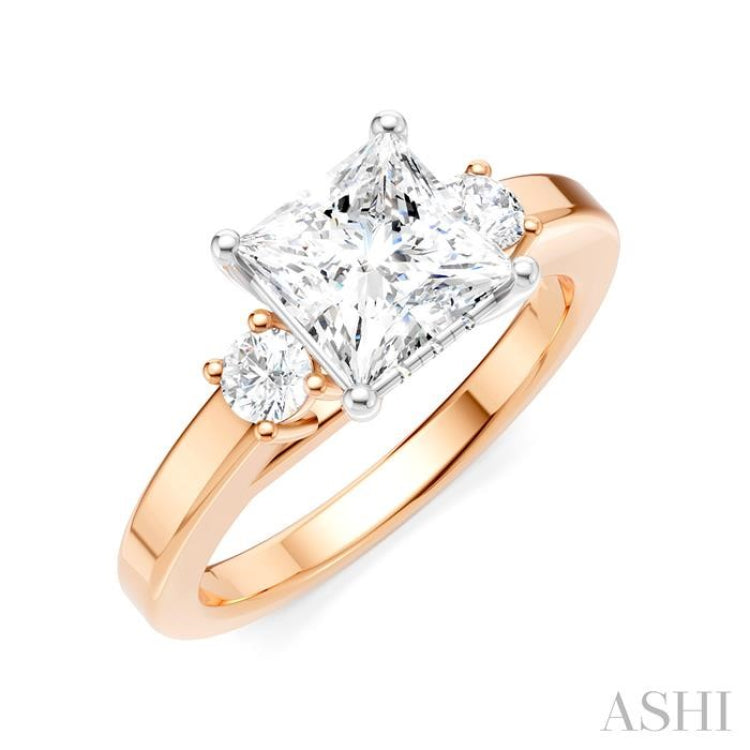 1/4 Ctw Tri-Mount Princess Shape Round Cut Diamond Semi-Mount Engagement Ring in 14K Rose and White Gold