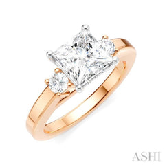 1/4 Ctw Tri-Mount Princess Shape Round Cut Diamond Semi-Mount Engagement Ring in 14K Rose and White Gold