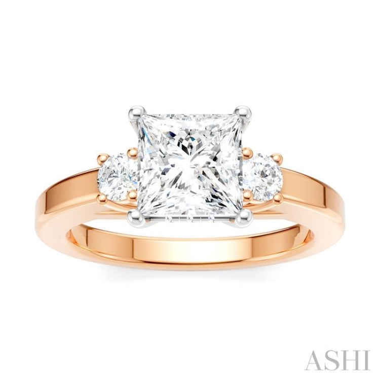 1/4 Ctw Tri-Mount Princess Shape Round Cut Diamond Semi-Mount Engagement Ring in 14K Rose and White Gold