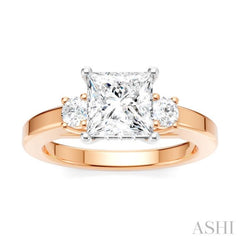 1/4 Ctw Tri-Mount Princess Shape Round Cut Diamond Semi-Mount Engagement Ring in 14K Rose and White Gold