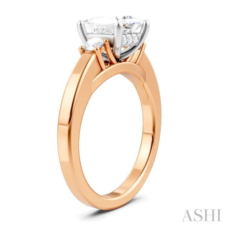 1/4 Ctw Tri-Mount Princess Shape Round Cut Diamond Semi-Mount Engagement Ring in 14K Rose and White Gold