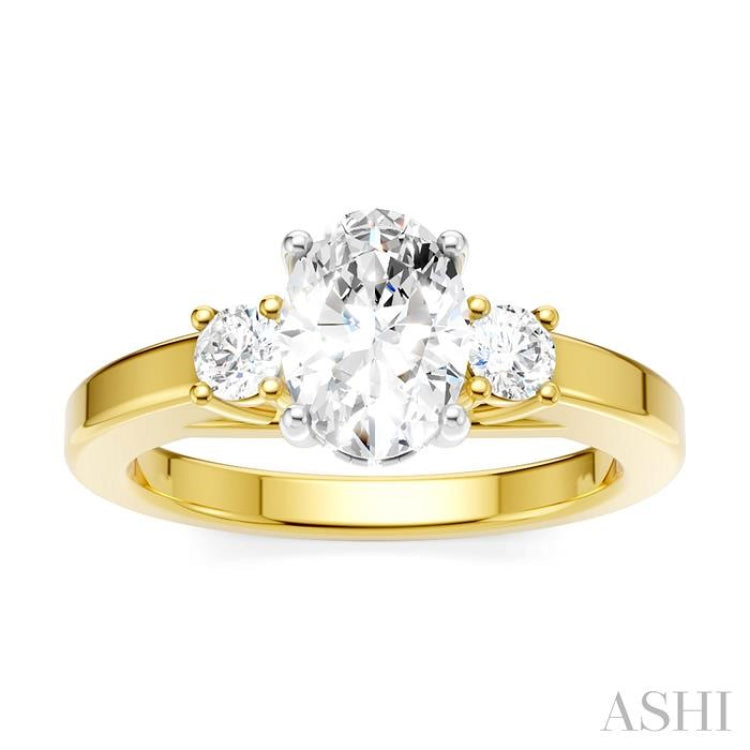 1/4 Ctw Tri-Mount Past, Present and Future Oval Shape Center Round Cut Diamond Semi-Mount Engagement Ring in 14K Yellow and White Gold
