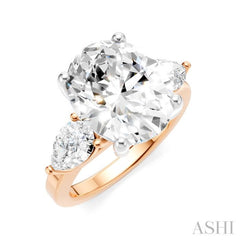 1 Ctw Tri-Mount Oval Shape Center Pear and Round Cut Diamond Semi-Mount Engagement Ring in 14K Rose and White Gold