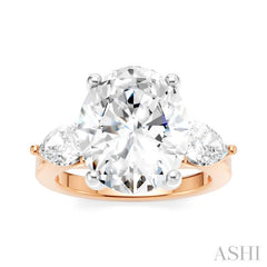 1 Ctw Tri-Mount Oval Shape Center Pear and Round Cut Diamond Semi-Mount Engagement Ring in 14K Rose and White Gold