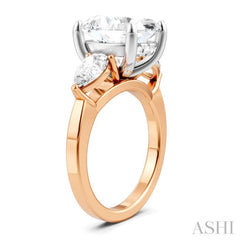 1 Ctw Tri-Mount Oval Shape Center Pear and Round Cut Diamond Semi-Mount Engagement Ring in 14K Rose and White Gold