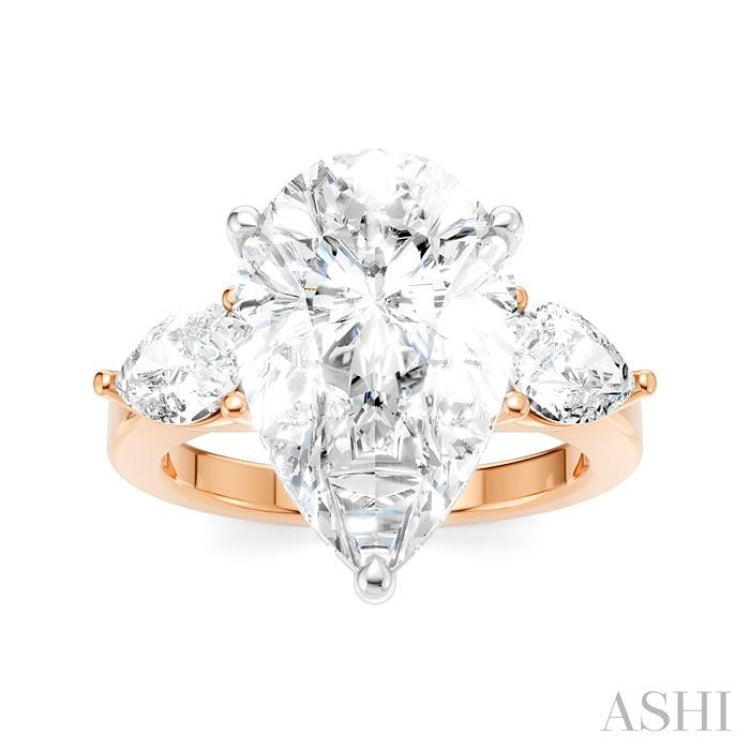 1 Ctw Tri-Mount Centerpiece Pear and Round Cut Diamond Semi-Mount Engagement Ring in 14K Rose and White Gold