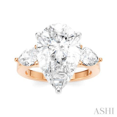 1 Ctw Tri-Mount Centerpiece Pear and Round Cut Diamond Semi-Mount Engagement Ring in 14K Rose and White Gold