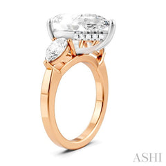 1 Ctw Tri-Mount Centerpiece Pear and Round Cut Diamond Semi-Mount Engagement Ring in 14K Rose and White Gold