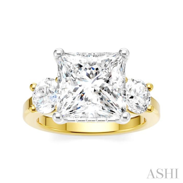 1 Ctw Tri-Mount Princess Shape Round Cut Diamond Semi-Mount Engagement Ring in 14K Yellow and White Gold