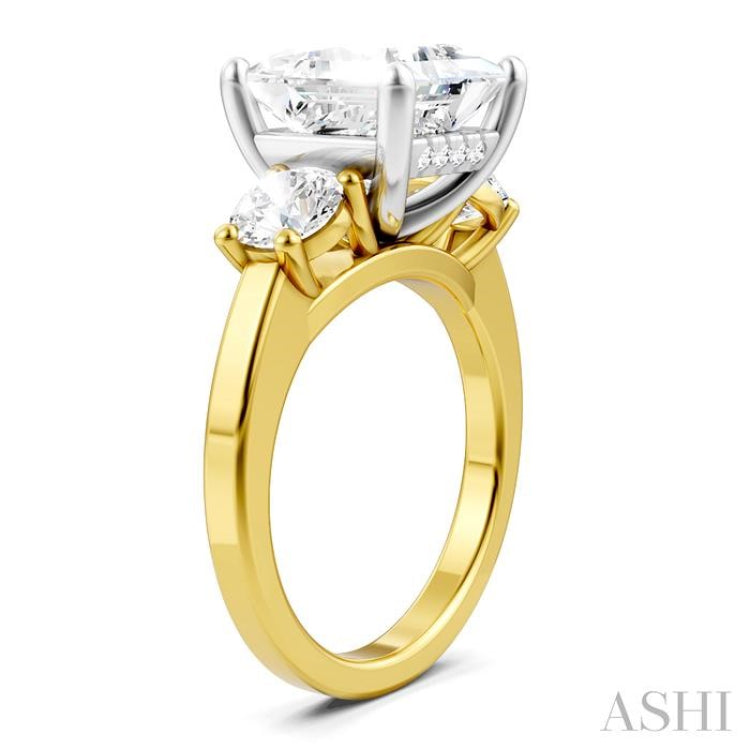 1 Ctw Tri-Mount Princess Shape Round Cut Diamond Semi-Mount Engagement Ring in 14K Yellow and White Gold