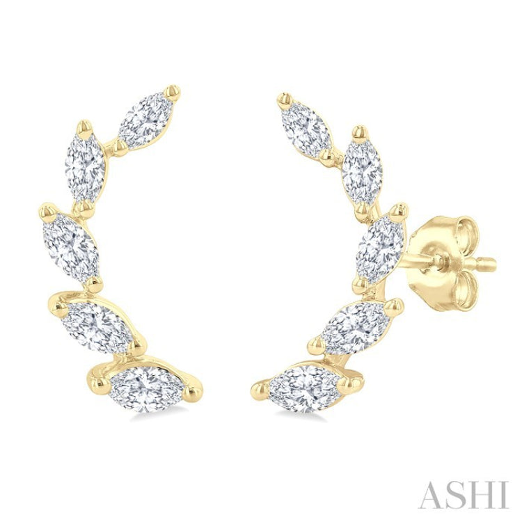 1/2 Ctw Graduated Marquise Cut Diamond Fashion Ear Climbers in 14K Yellow Gold