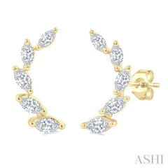 1/2 Ctw Graduated Marquise Cut Diamond Fashion Ear Climbers in 14K Yellow Gold