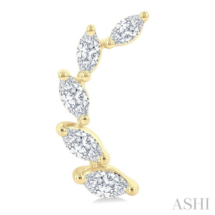 1/2 Ctw Graduated Marquise Cut Diamond Fashion Ear Climbers in 14K Yellow Gold