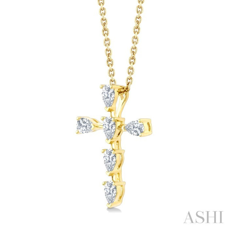 1/2 Ctw Cross 6-Stone Pear Cut Diamond Fashion Pendant With Chain in 14K Yellow Gold