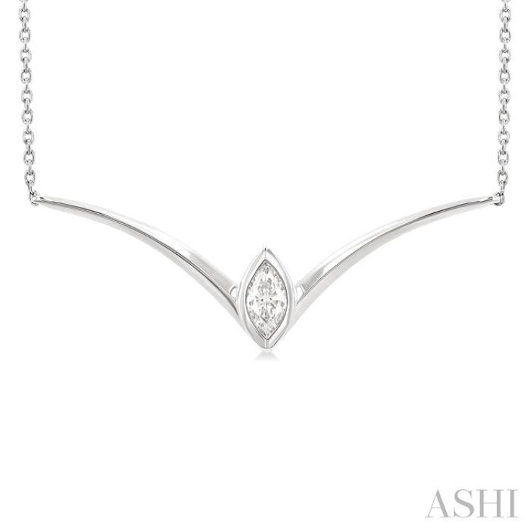 1/4 Ctw Chevron Bezel Marquise Cut Diamond Necklace in 14K White Gold