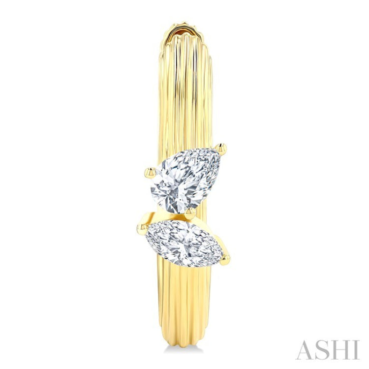 3/8 Ctw Marquise and Pear Cut Diamond  Ribbed Hoop Fashion Earrings in 14K Yellow Gold