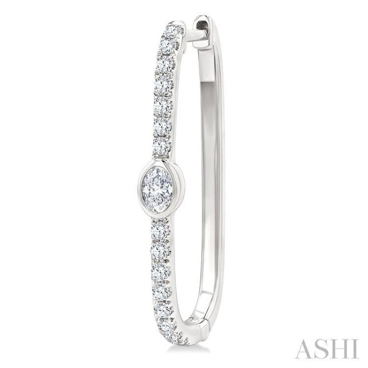 3/8 Ctw Oval and Round Cut Diamond Rectangular Fashion Hoop Earrings in 14K White Gold