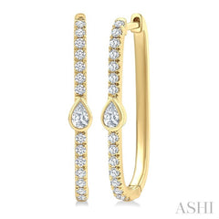 3/8 Ctw Pear and Round Cut Diamond Rectangular Fashion Hoop Earrings in 14K Yellow Gold