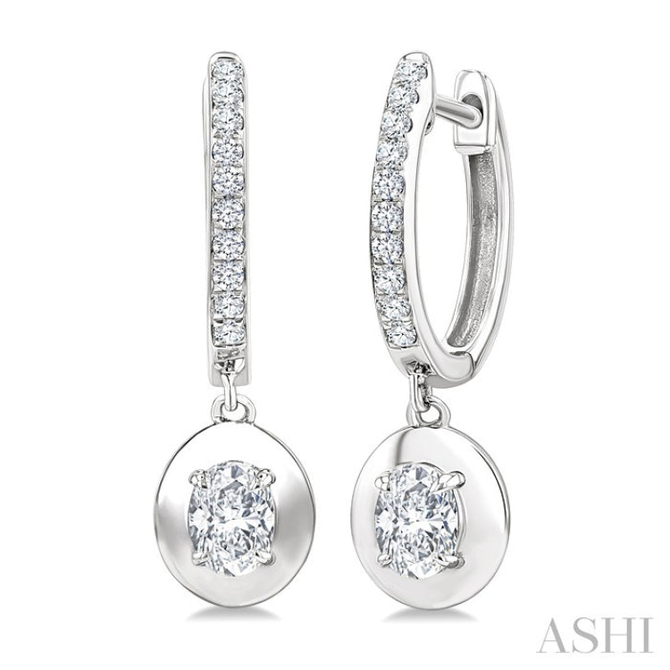 1/2 Ctw Oval Shape Dome Round Cut Diamond Fashion Huggie Earrings in 14K White Gold