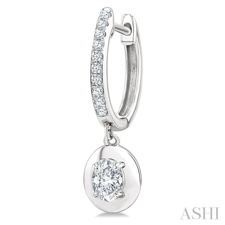 1/2 Ctw Oval Shape Dome Round Cut Diamond Fashion Huggie Earrings in 14K White Gold