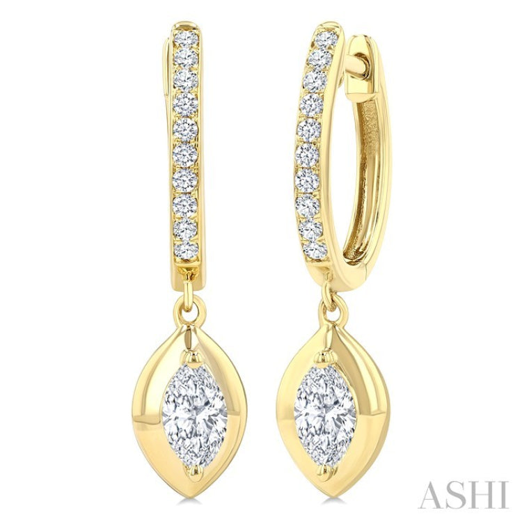 1/2 Ctw Marquise Shape Dome Round Cut Diamond Fashion Huggie Earrings in 14K Yellow Gold