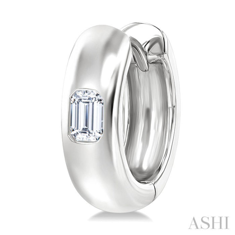 1/3 Ctw Bezel Set Emerald Cut Diamond Fashion Huggie Earrings in 14K White Gold